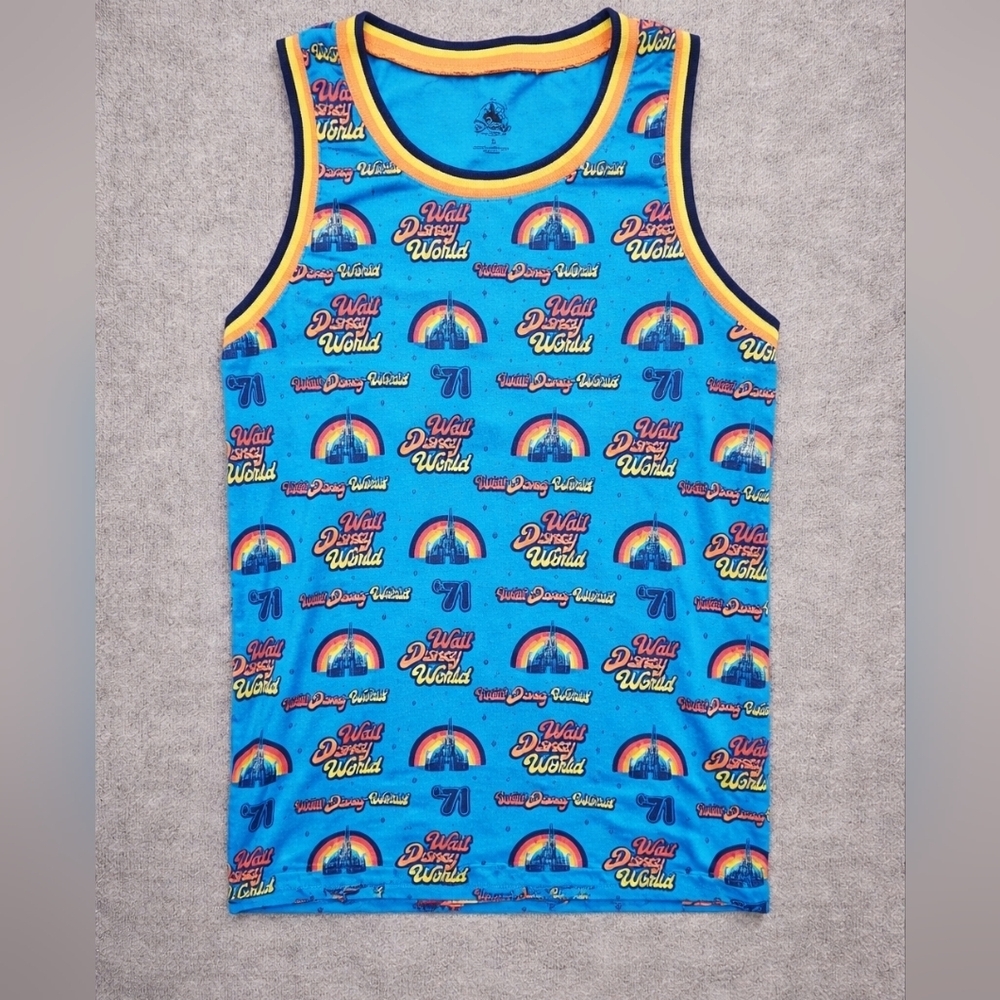 Disney Parks Rainbow Graphic Tank Top Blue Size Small Colorful ’71 Castle - Picture 1 of 9